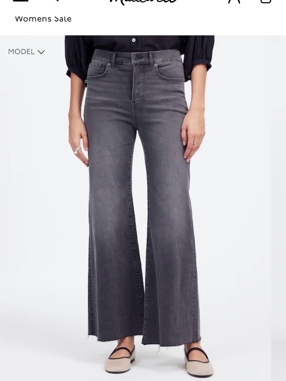 Madewell Women’s Wide-Leg Washed Black Slightly Cropped  Jeans